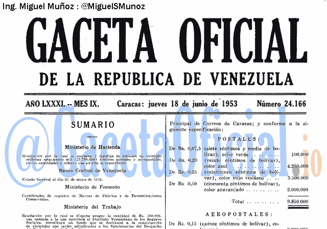 Gaceta Oficial 24166 del 18 Junio 1953
