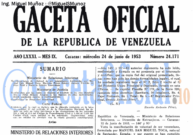 Gaceta Oficial 24171 del 24 Junio 1953