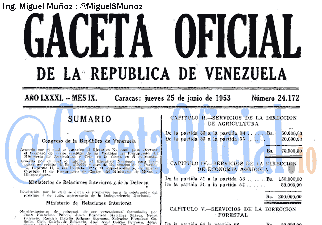 Gaceta Oficial 24172 del 25 Junio 1953