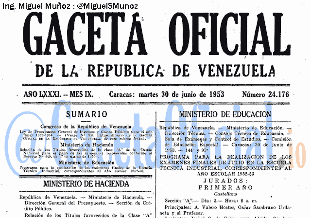 Gaceta Oficial 24176 del 30 Junio 1953