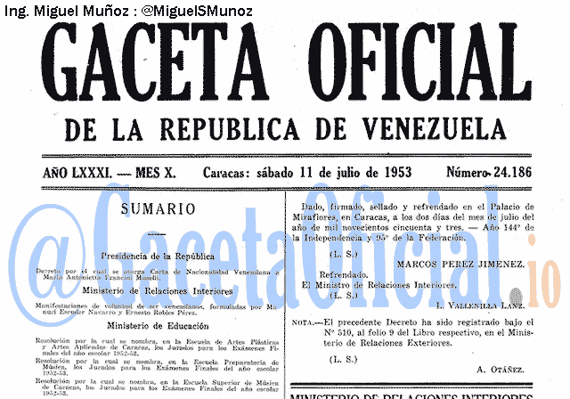 Gaceta Oficial 24186 del 11 Julio 1953