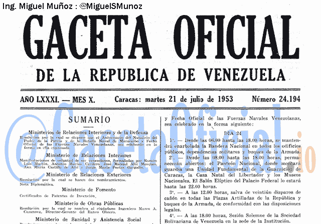 Gaceta Oficial 24194 del 21 Julio 1953