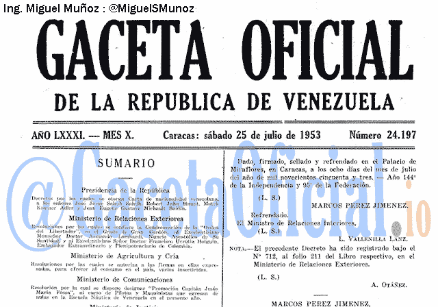 Gaceta Oficial 24197 del 25 Julio 1953