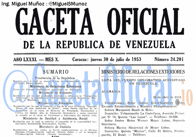 Gaceta Oficial 24201 del 30 Julio 1953