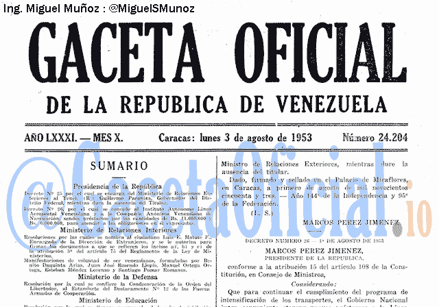 Gaceta Oficial 24204 del 3 Agosto 1953