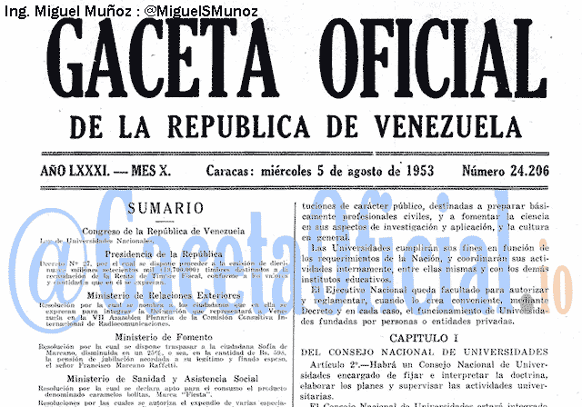 Gaceta Oficial 24206 del 5 Agosto 1953