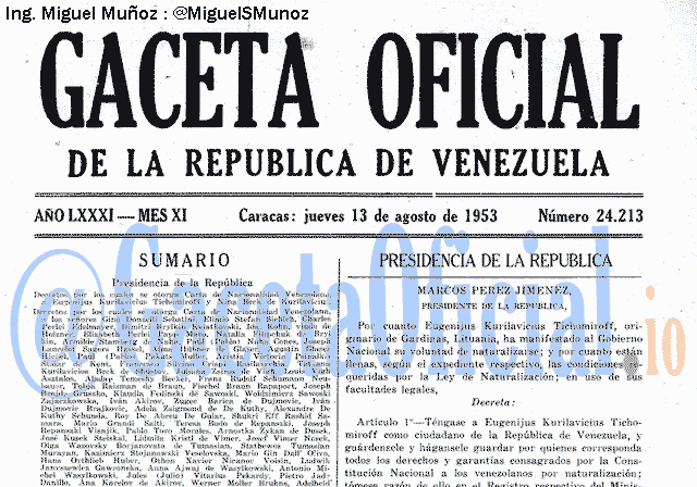 Gaceta Oficial 24213 del 13 Agosto 1953