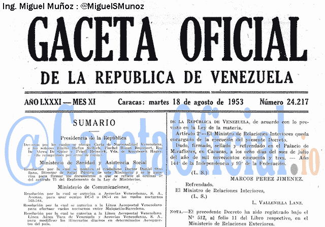 Gaceta Oficial 24217 del 18 Agosto 1953