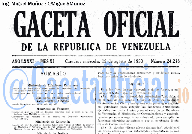 Gaceta Oficial 24218 del 19 Agosto 1953