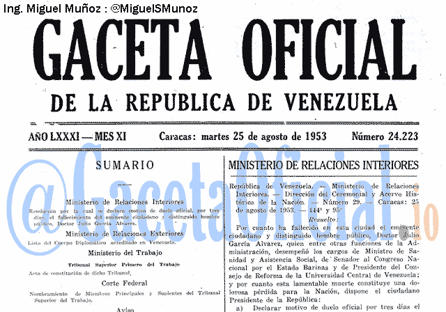 Gaceta Oficial 24223 del 25 Agosto 1953