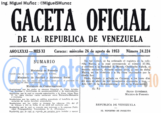 Gaceta Oficial 24224 del 26 Agosto 1953