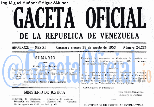 Gaceta Oficial 24226 del 28 Agosto 1953