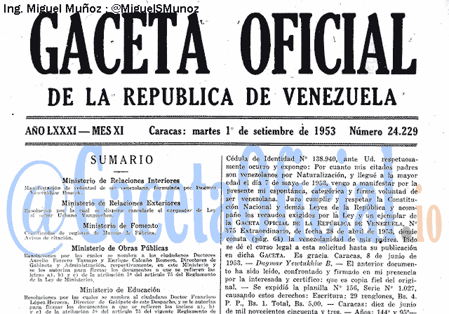 Gaceta Oficial 24229 del 1 Septiembre 1953