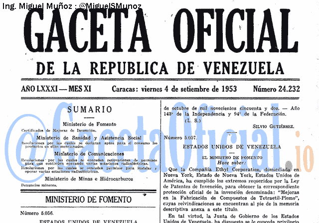 Gaceta Oficial 24232 del 4 Septiembre 1953