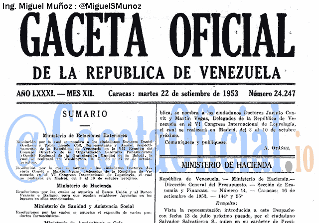 Gaceta Oficial 24247 del 22 Septiembre 1953