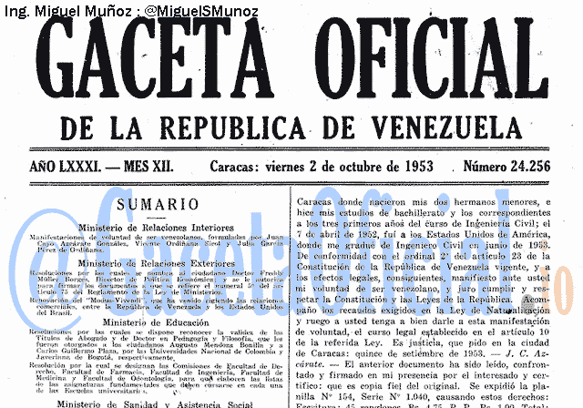 Gaceta Oficial 24256 del 2 Octubre 1953