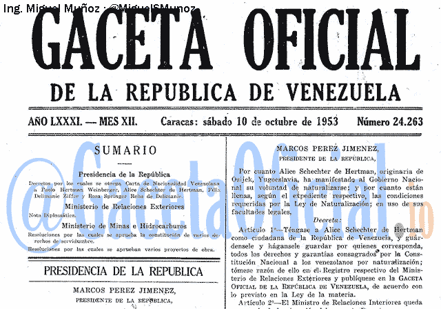 Gaceta Oficial 24263 del 10 Octubre 1953