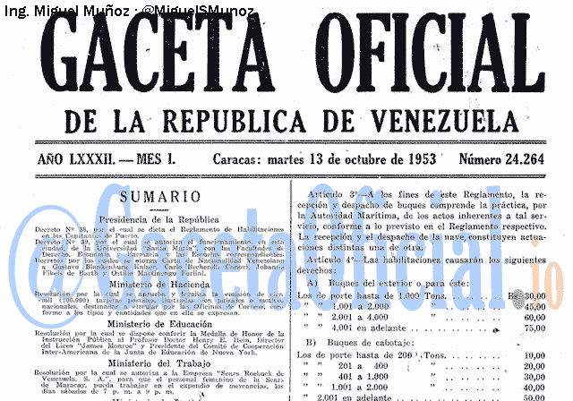 Gaceta Oficial 24264 del 13 Octubre 1953