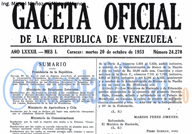 Gaceta Oficial 24270 del 20 Octubre 1953