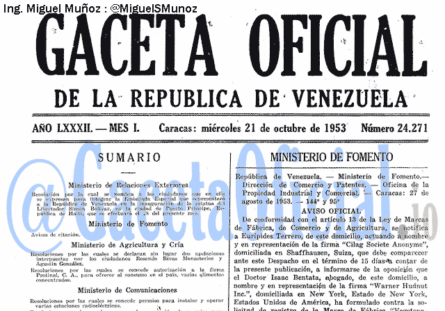 Gaceta Oficial 24271 del 21 Octubre 1953