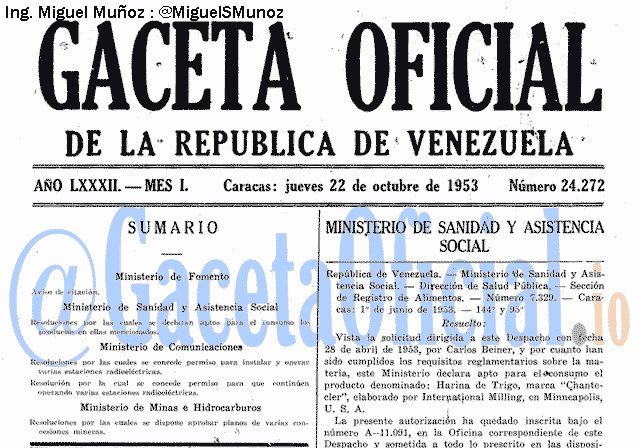Gaceta Oficial 24272 del 22 Octubre 1953