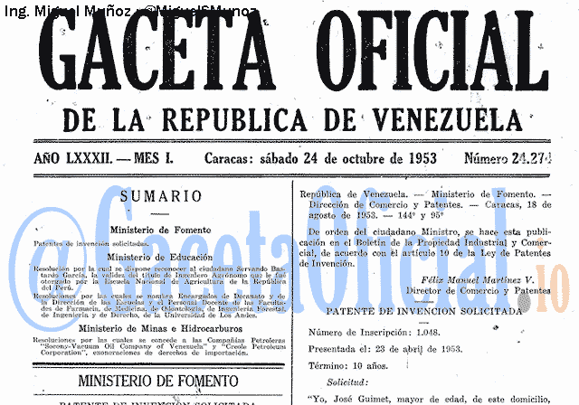 Gaceta Oficial 24274 del 24 Octubre 1953