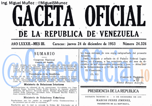 Gaceta Oficial 24326 del 24 Diciembre 1953