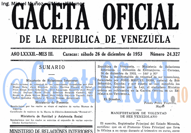 Gaceta Oficial 24327 del 26 Diciembre 1953