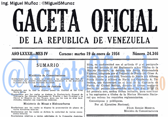 Gaceta Oficial 24346 del 19 Enero 1954