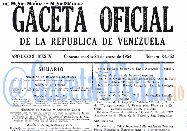 Gaceta Oficial 24352 del 26 Enero 1954