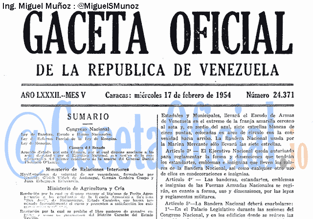 Gaceta Oficial 24371 del 17 Febrero 1954
