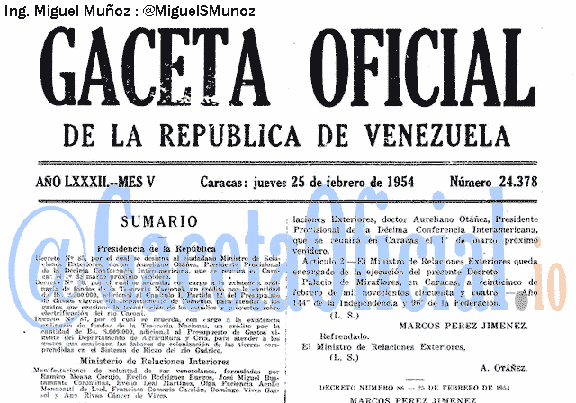 Gaceta Oficial 24378 del 25 Febrero 1954