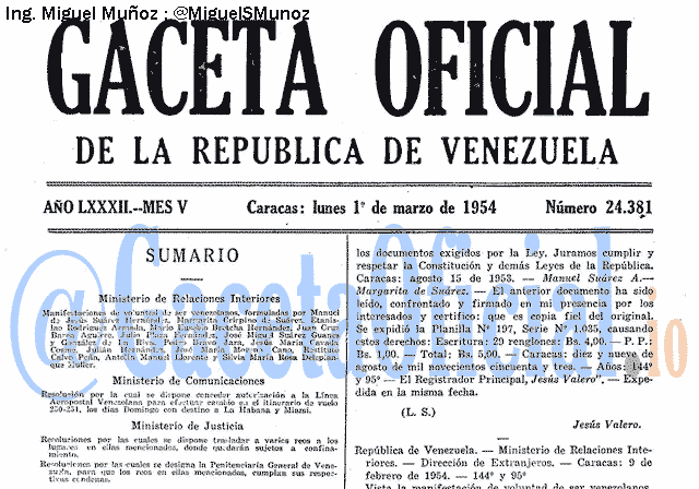 Gaceta Oficial 24381 del 1 Marzo 1954