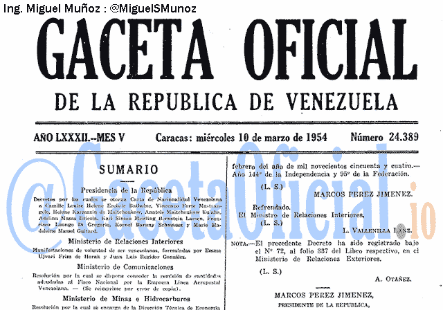 Gaceta Oficial 24389 del 10 Marzo 1954