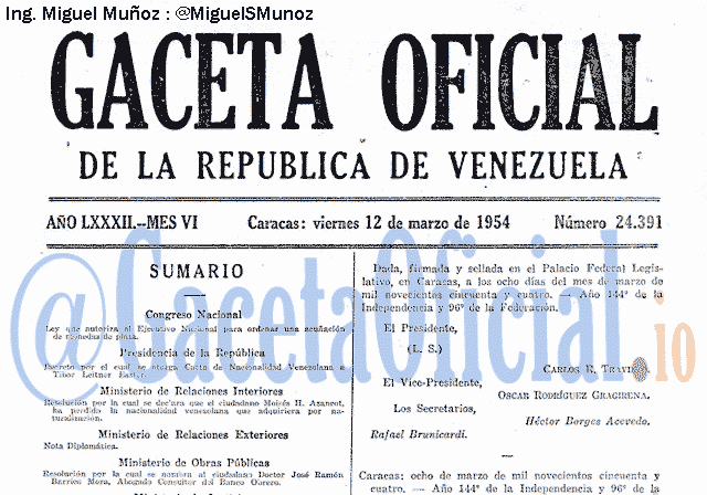Gaceta Oficial 24391 del 12 Marzo 1954