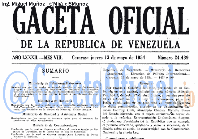 Gaceta Oficial 24439 del 13 Mayo 1954