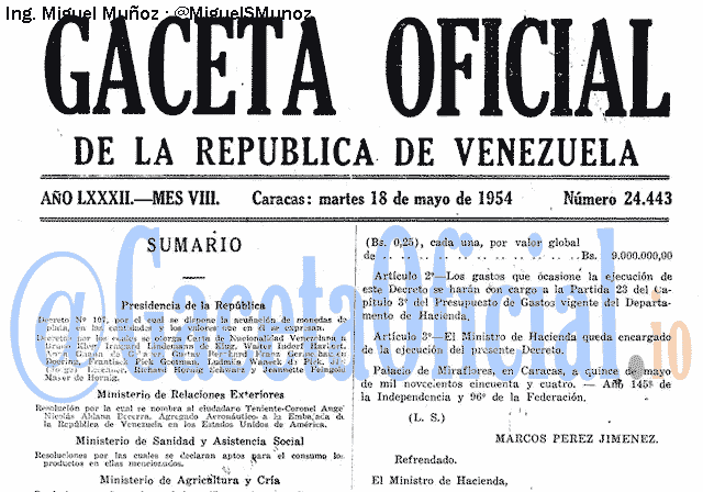 Gaceta Oficial 24443 del 18 Mayo 1954