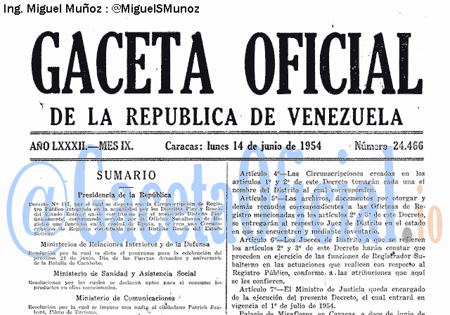 Gaceta Oficial 24466 del 14 Junio 1954