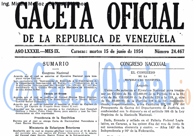 Gaceta Oficial 24467 del 15 Junio 1954