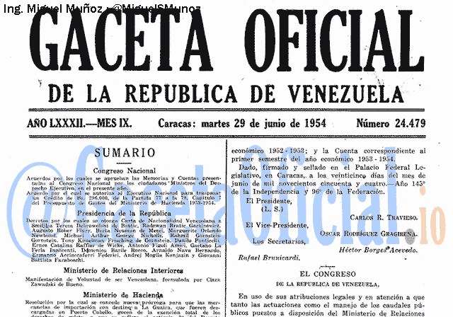 Gaceta Oficial 24479 del 29 Junio 1954