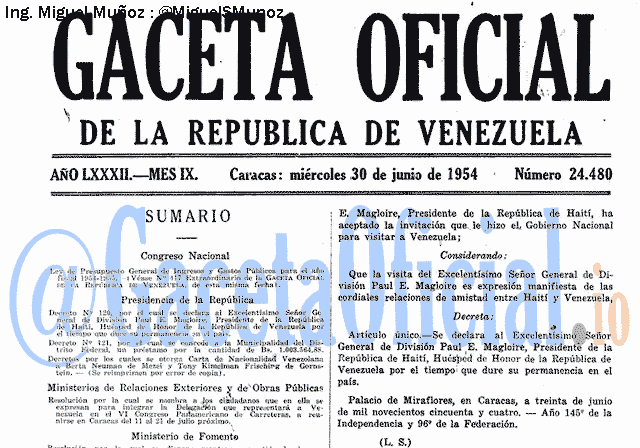 Gaceta Oficial 24480 del 30 Junio 1954