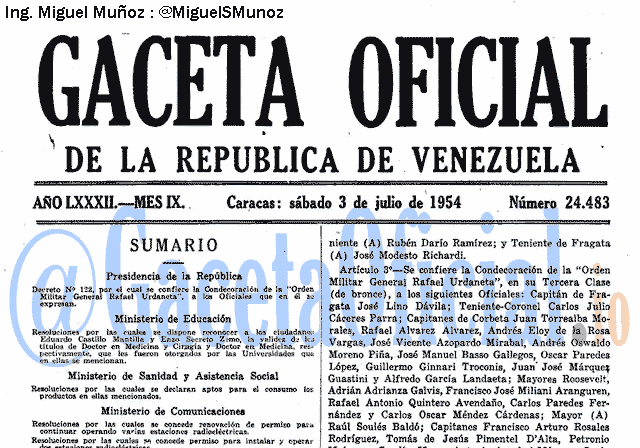 Gaceta Oficial 24483 del 3 Julio 1954