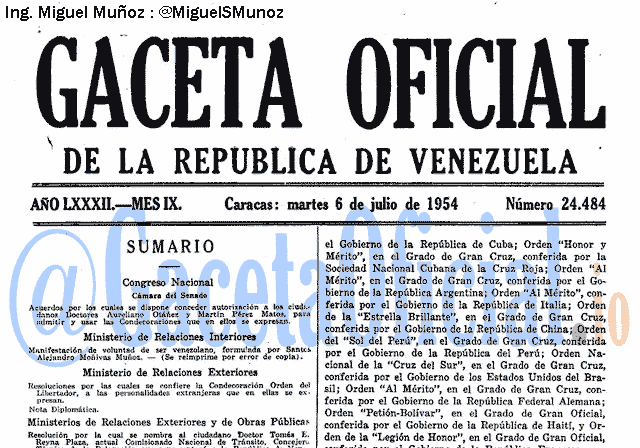Gaceta Oficial 24484 del 6 Julio 1954
