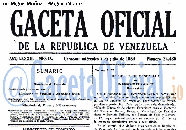 Gaceta Oficial 24485 del 7 Julio 1954