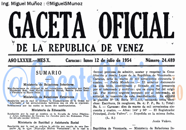 Gaceta Oficial 24489 del 12 Julio 1954