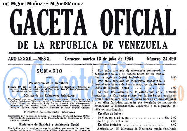 Gaceta Oficial 24490 del 13 Julio 1954