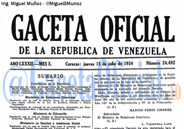 Gaceta Oficial 24492 del 15 Julio 1954