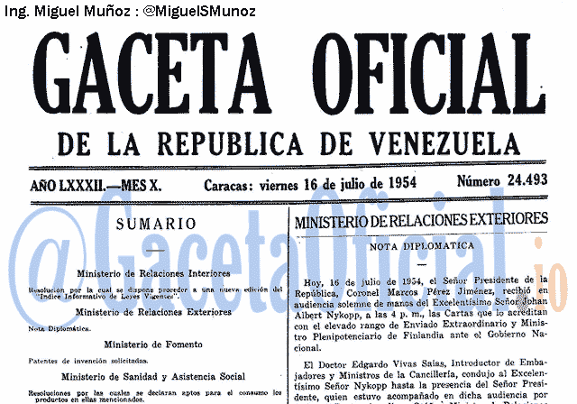 Gaceta Oficial 24493 del 16 Julio 1954