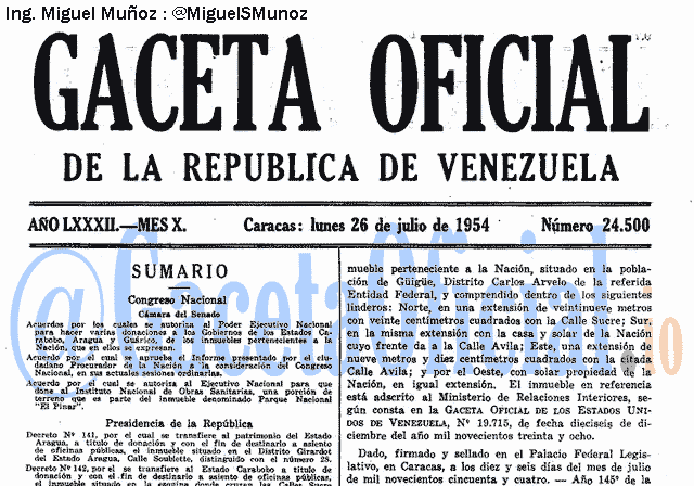 Gaceta Oficial 24500 del 26 Julio 1954