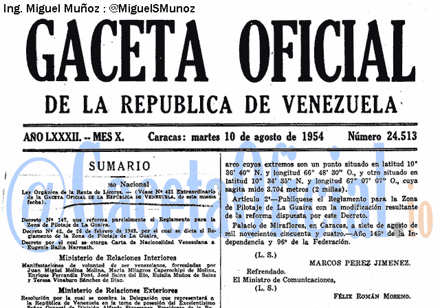 Gaceta Oficial 24513 del 10 Agosto 1954